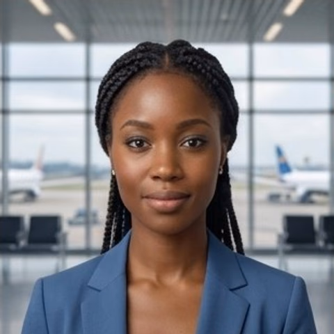 AI-generated portrait of Mara Okonkwo, an AI analyst