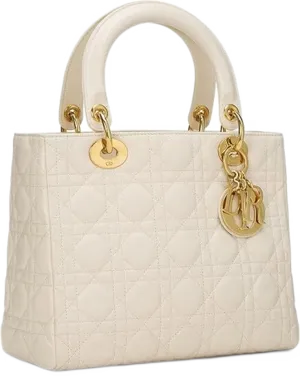 Cream Lady Dior bag in cannage quilting with gold DIOR charms