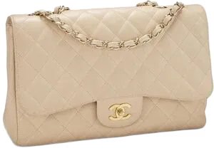 Cream quilted Chanel flap bag with a chain strap and CC turn-lock