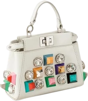 White Fendi Peekaboo mini bag studded with coloured jewels