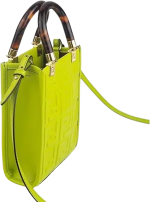 Neon yellow Fendi Sunshine shopper tote with a tortoiseshell handle