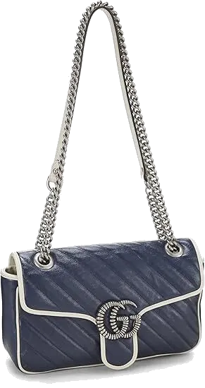 Navy quilted Gucci Marmont shoulder bag with a silver double-G clasp