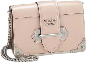 Pale pink Prada Cahier crossbody bag with a silver clasp and chain strap