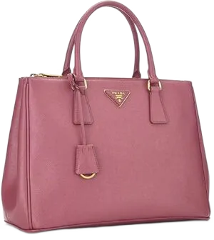 Pink Prada saffiano leather tote with twin top handles