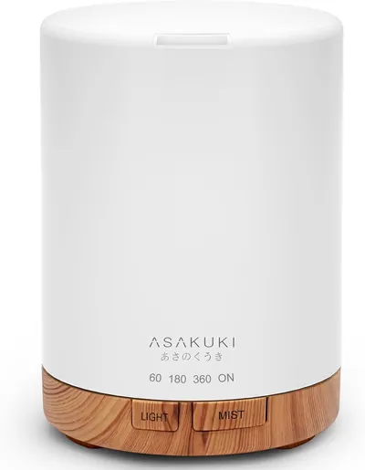 ASAKUKI white and wood-effect essential oil diffuser
