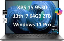 Dell XPS 15 9530 laptop with 13th-gen Core i7, 64GB RAM and 2TB storage on Windows 11 Pro