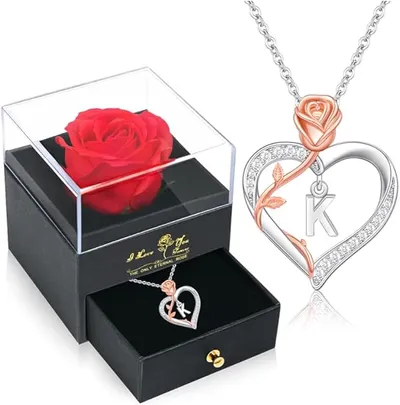 Rose Heart with Initial Necklace