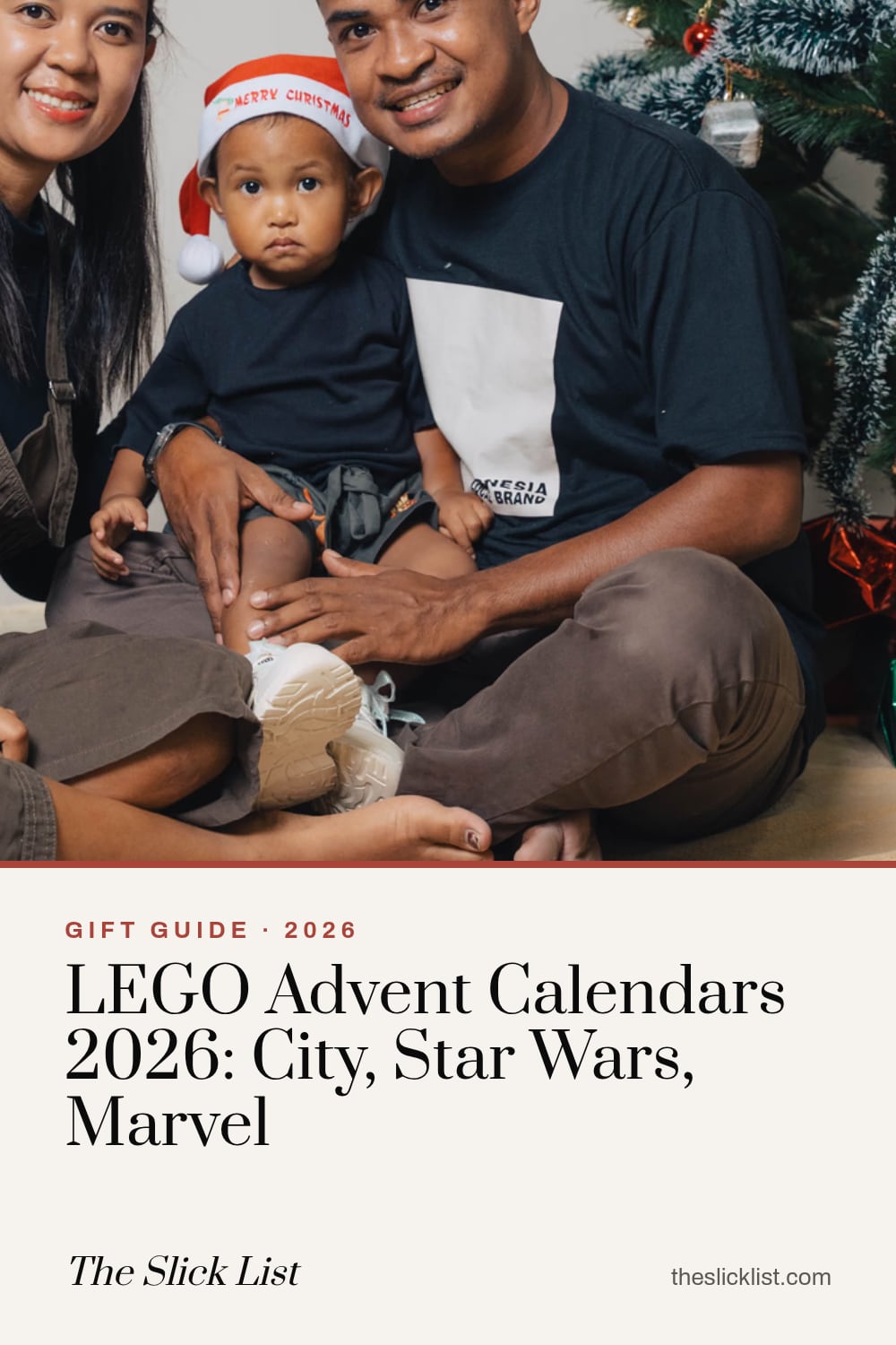 Pinterest image: "LEGO Advent Calendars 2026: City, Star Wars, Marvel", a gift guide from The Slick List